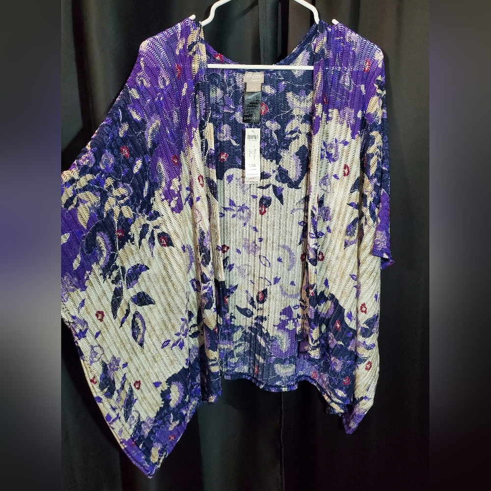 Chico's Artistic Purple and Cream Cardigan